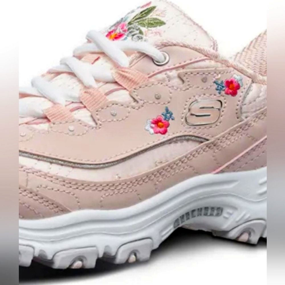 Skechers D'Lites Shoes Womens  Pink Floral Bright Blossoms Flowers Rose 8